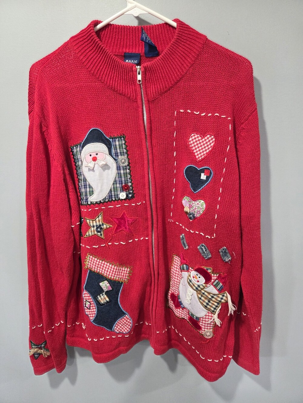 vintage Basic Editions Christmas Sweater embroidered santa Snowman XL